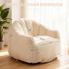 Bean Bag Chair, Giant Beanbag Chiars for Adults and Teens, Faux Fur Shell-Shaped Floor Sofa with Filler, Comfy Chair for Reading, Gaming and Relax (Beige)