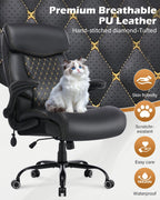 550LBS Big and Tall Office Chair for Heavy People,Ergonomic Office Chair with Padded Flip-Up Arms and Adjustable Lumbar Support,High Back Executive Leather Desk Chair with Rocking Function