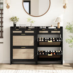 HOKYHOKY Rattan Shoe Storage Cabinet with 2 Drawers & 2 Flip Drawers – Hidden Slim Shoe Organizer for Entryway, Large Tabletop Space, Farmhouse Boho Narrow Shoe Rack, Rustic Black