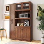 JIJIWANG 70.87" Kitchen Pantry Cabinet with Multi-Functional Pull-Out Multi-Tier Storage Shelf,Farmhouse Storage Cabinet with 4 Doors,Pantry Organizers for Kitchen,Dining Room, Walnut