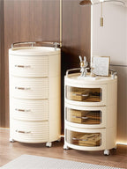 Movable Drawer Style Storage Cabinet Multifunctional Round Bedside Table with Drawers Free Standing End Table Household Side Table for Living Room Creative idea(White,1 Tier)