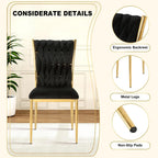 51'' Glass Dining Table Set for 4, Modern Rectangular Dining Room Table with Gold Metal Legs & 4 Upholstered Velvet Dining Chairs, Space-Saving Kitchen Table Set for Small Spaces, Apartment(Black)