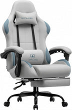 GTPLAYER Gaming Chair Fabric with Pocket Spring Cushion,Computer Office Chair with Lumbar Support for Adults Linkage Armrests and Footrest Ergonomic Gamings Chairs Height Adjustable Gray
