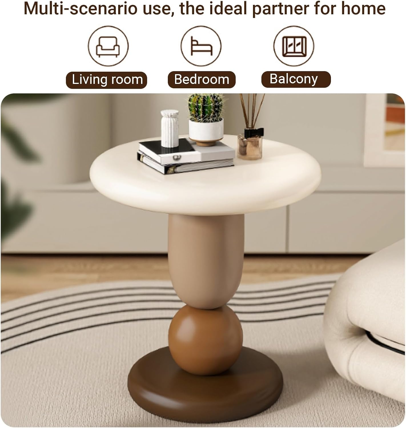 Creative Decorative Resin Side Table Stone Shape, Multifunctional Sofa End Table with Round Spacious Tabletop, Nightstand, Suitable for Living Room, Bedroom, Hotel(Multicolor)