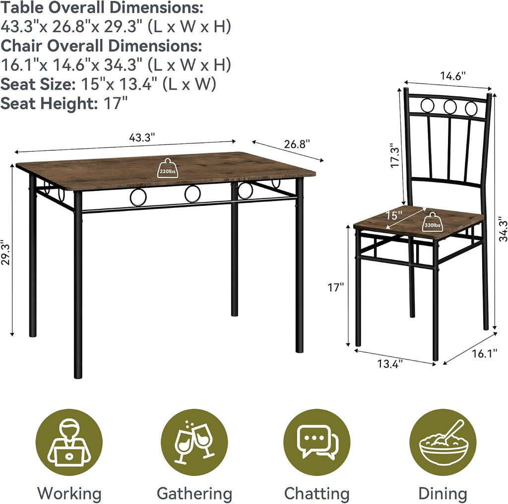 5 Piece Dining Table Set, Wood Kitchen Table and Chairs for Small Space,Breakfast Nook,Easy Assembly,Brown