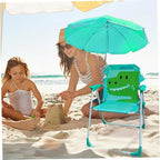 Kids Beach Chair with Umbrella, Foldable & Detachable Portable Cute Animal Pattern Kids Beach Chair with Canopy for Outdoor Summer, Crocodile ·1