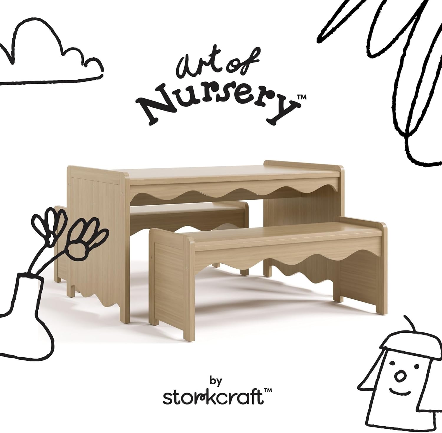 Storkcraft Casablanca Montessori Indoor Kids Table & Bench Set – Premium Kids Activity Table and Bench Set, Toddler Furniture for Crafts and Snack Time, Durable & Easy-to-Clean Surface (Driftwood)