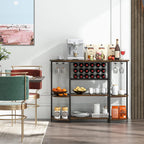 LOKO Wine Rack Table, 47 Inches Industrial Wine Bar Cabinet with Wine Rack & Glass Holders, Freestanding Floor Bar Storage Cabinet for Liquor and Glasses for Home Kitchen Dining Room (Rustic Brown)