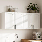 Treocho White Laundry Room Cabinet with 4 Doors, Modern Bathroom Cabinet Wall-Mounted with Adjustable Shelf, Kitchen Wall Storage Medicine Cabinet for Living Room,Garage