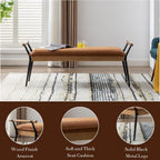 HEAH-YO Modern Dining Bench, 51 Inches Entryway Bench with Armrests, Upholstered PU Leather End of Bench for Bedroom, Brown
