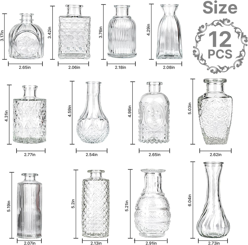 Clear Glass Bud Vase Set of 12 Pcs,Small Bud Vases in Bulk,Glass Crystal Flower Vases Table Centerpieces for Party Event Wedding Decor Baby Shower Decorations (Clear, 12 Pcs)