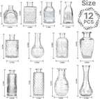 Clear Glass Bud Vase Set of 12 Pcs,Small Bud Vases in Bulk,Glass Crystal Flower Vases Table Centerpieces for Party Event Wedding Decor Baby Shower Decorations (Clear, 12 Pcs)