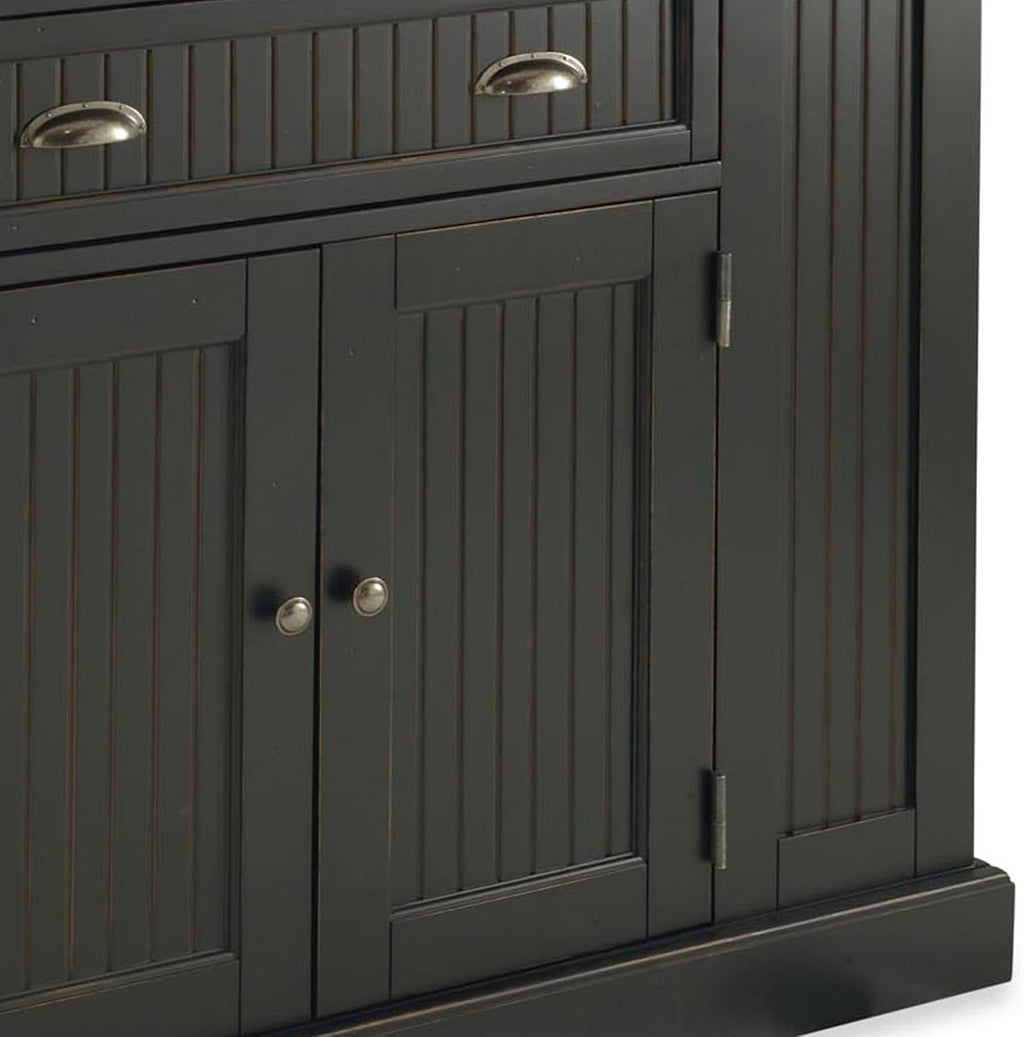 Homestyles Nantucket Distressed Black Kitchen Island with Black Granite and Wood Drop Leaf Breakfast Bar, 48"W