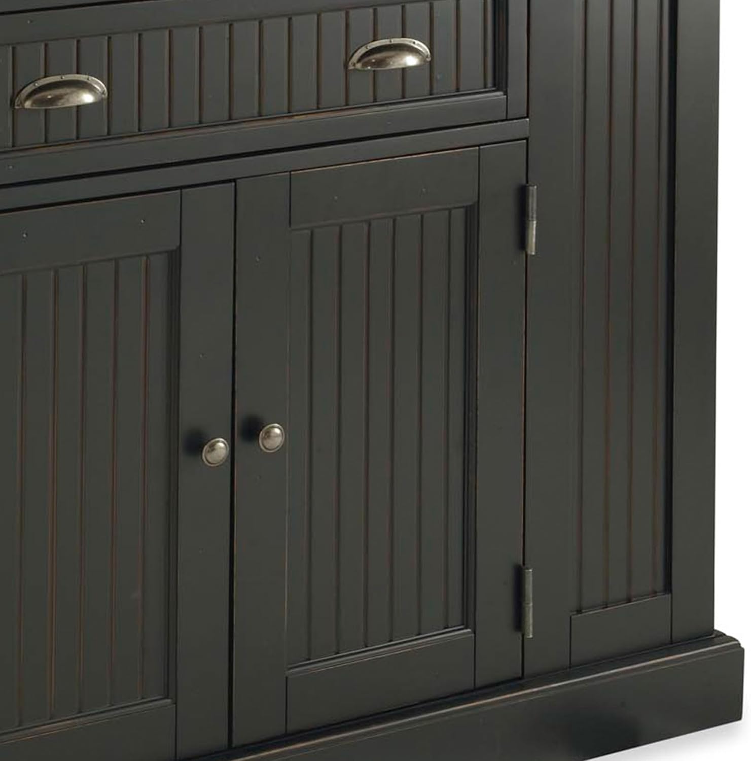Homestyles Nantucket Distressed Black Kitchen Island with Black Granite and Wood Drop Leaf Breakfast Bar, 48"W