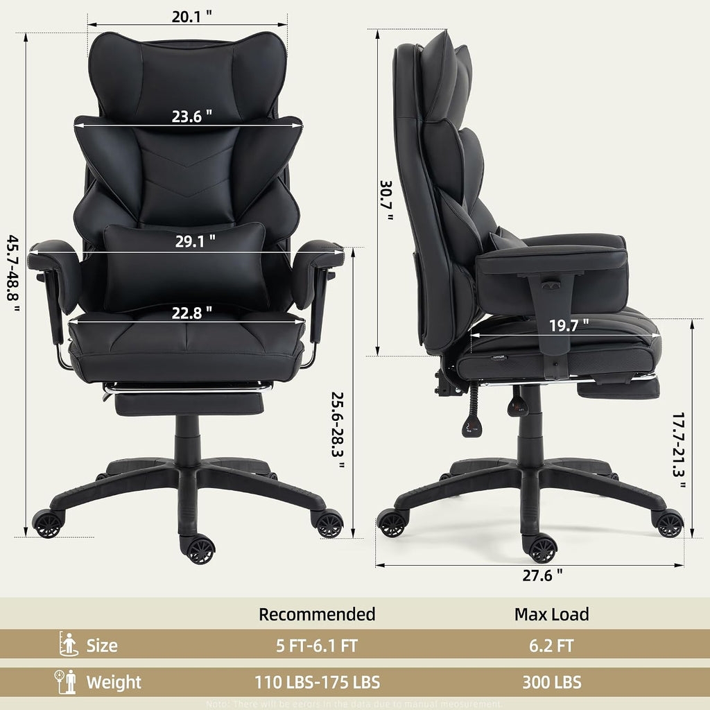 Office Chair,Executive Ergonomic Office Chair with Pocket Spring Cushion, High Back Computer Gaming Chair with Adjustable Armrests, Lumbar Support, Footrest, Executive Chair - Black PU Leather