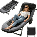 Folding Lounge Chairs for Outside, Portable Camping Cot, 6-Position Chaise Lounge Chairs with Side Pocket and Mattress, Heavy Duty Chaise Lounges for Outdoor Patio Balcony Beach (Black)
