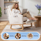 Nursery Rocking Chair, Corduroy Upholstered Rocking Chair with Adjustable Footrest, Tufted Rocker Chair with Side Pocket, Glider Rocker for Living Room, Bedroom
