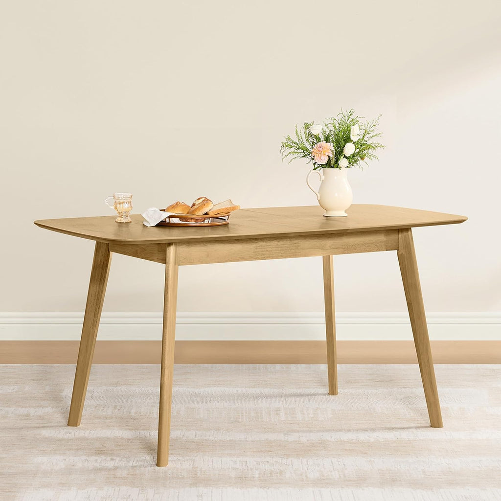 CHITA 47"-59" Extendable Dining Room Table for 4, Modern Wood Dining Table for Small Spaces, Kitchen, Space Saving Hidden Leaves, Solid Rubberwood Frame, Oak Veneer