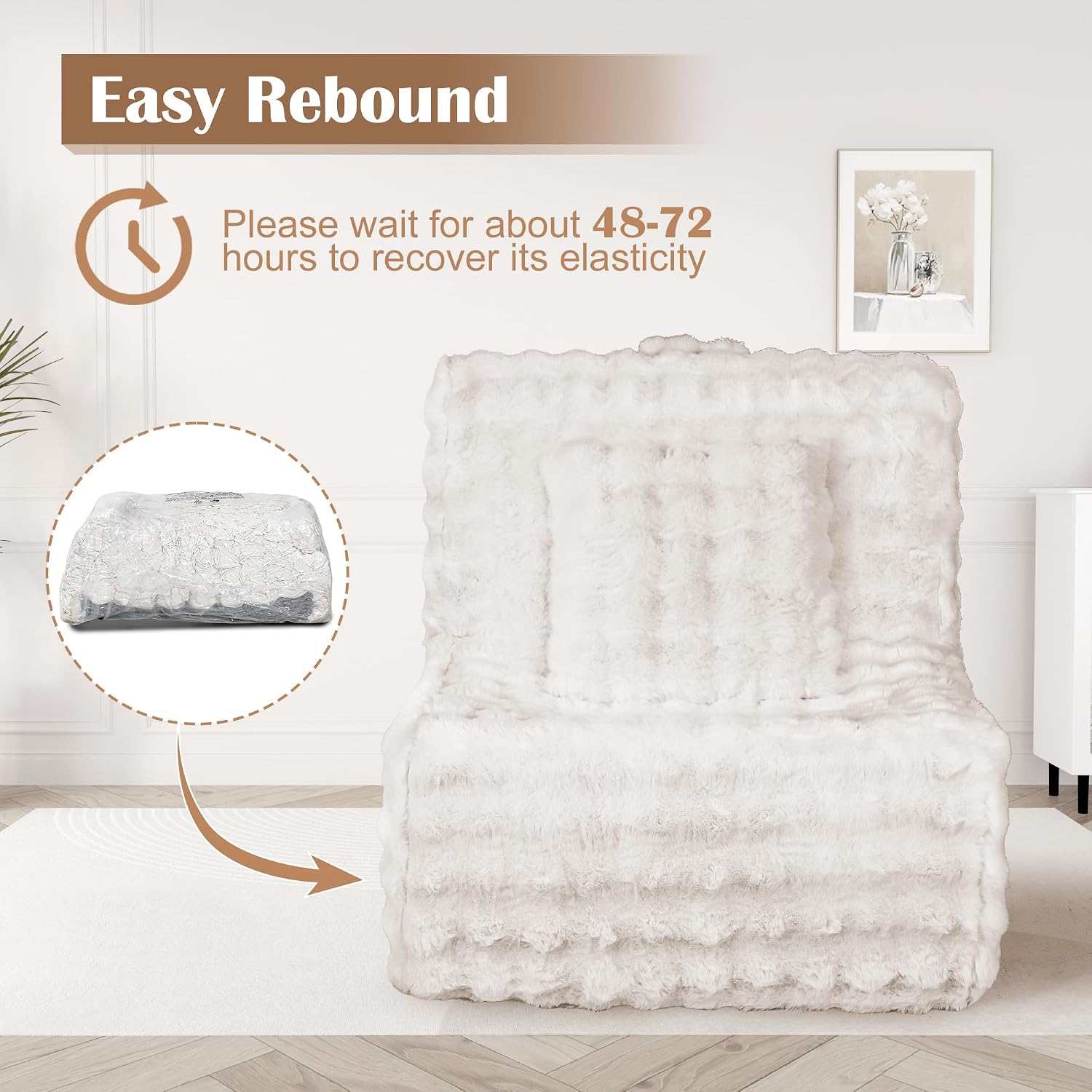 Bean Bag Chair for Adults, Giant Bean Bag Sofa with Soft Pillow, Comfy Faux Fur Fireside Beanbags with Handle for Living Room, Bedroom, Apartment, Bubble White