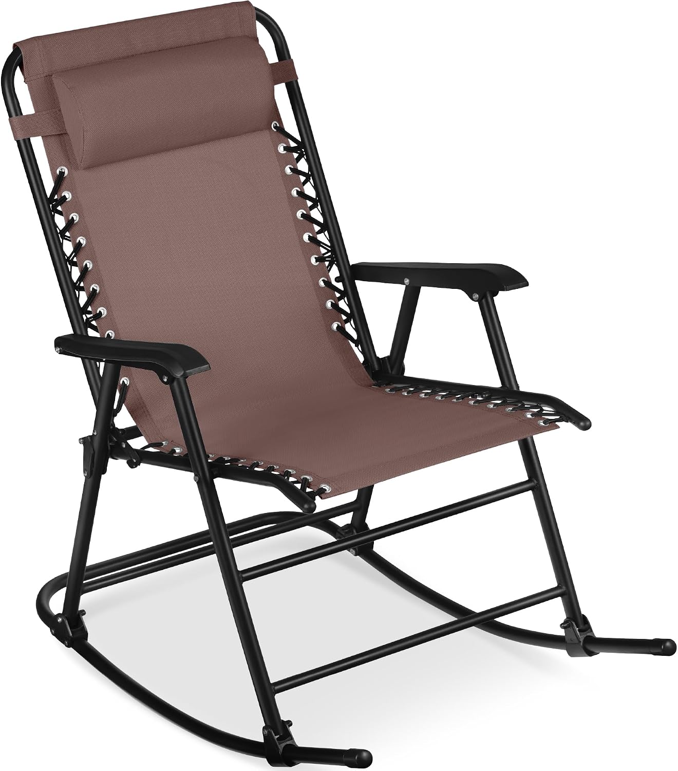 Best Choice Products Outdoor Zero Gravity Rocking Chair, Folding Reclining Patio Lounge Chair with Adjustable Pillow for Lawn, Beach, Camping - Brown