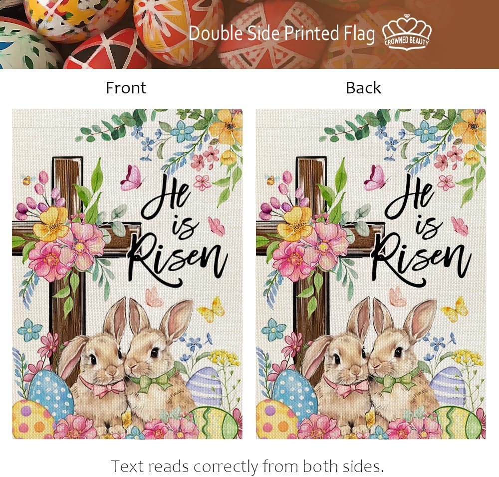 CROWNED BEAUTY Easter House Flag Cross Bunny 28x40 Inch Double Sided Large Holiday Welcome Decoration for Outside Yard