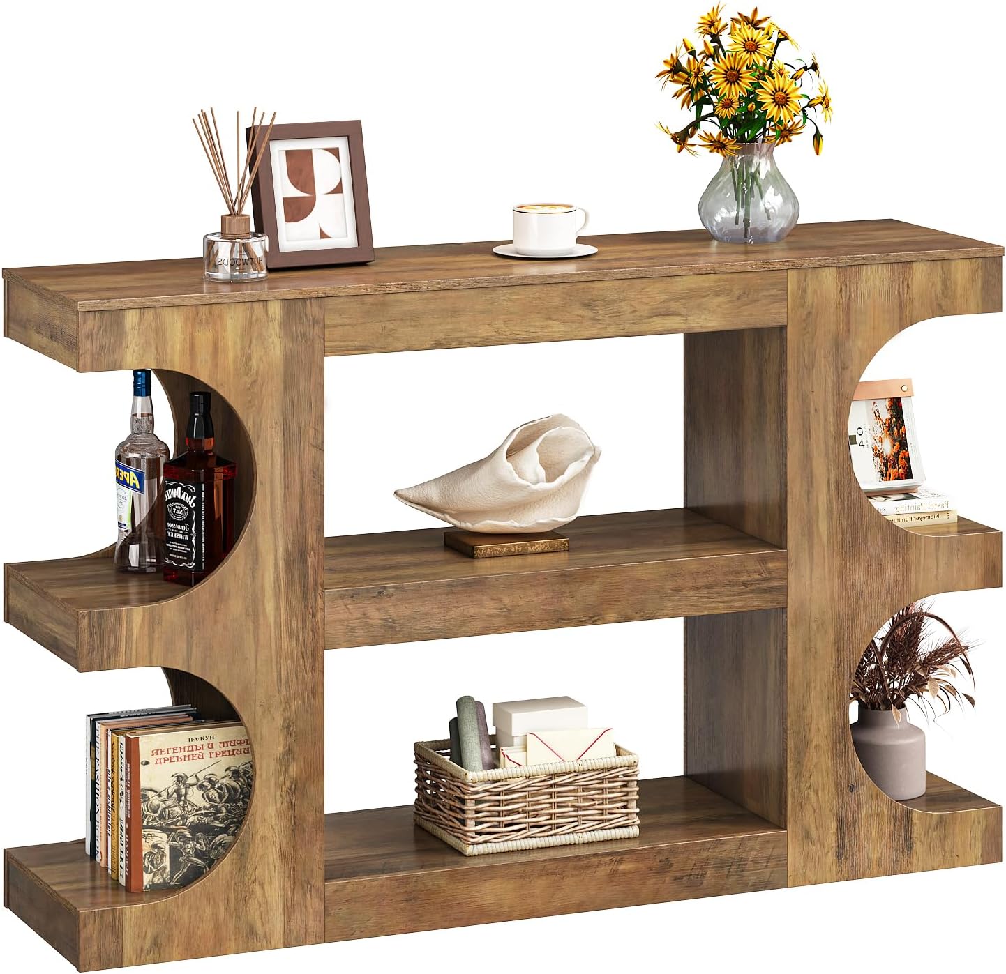 Tohomeor Console Tables for Entryway 47.24-Inch, Wooden Sofa Table Behind The Couch, Farmhouse Wooden Entry Foyer Tables for Entrance Hallway Living Room Home, Arched,Retro Brown