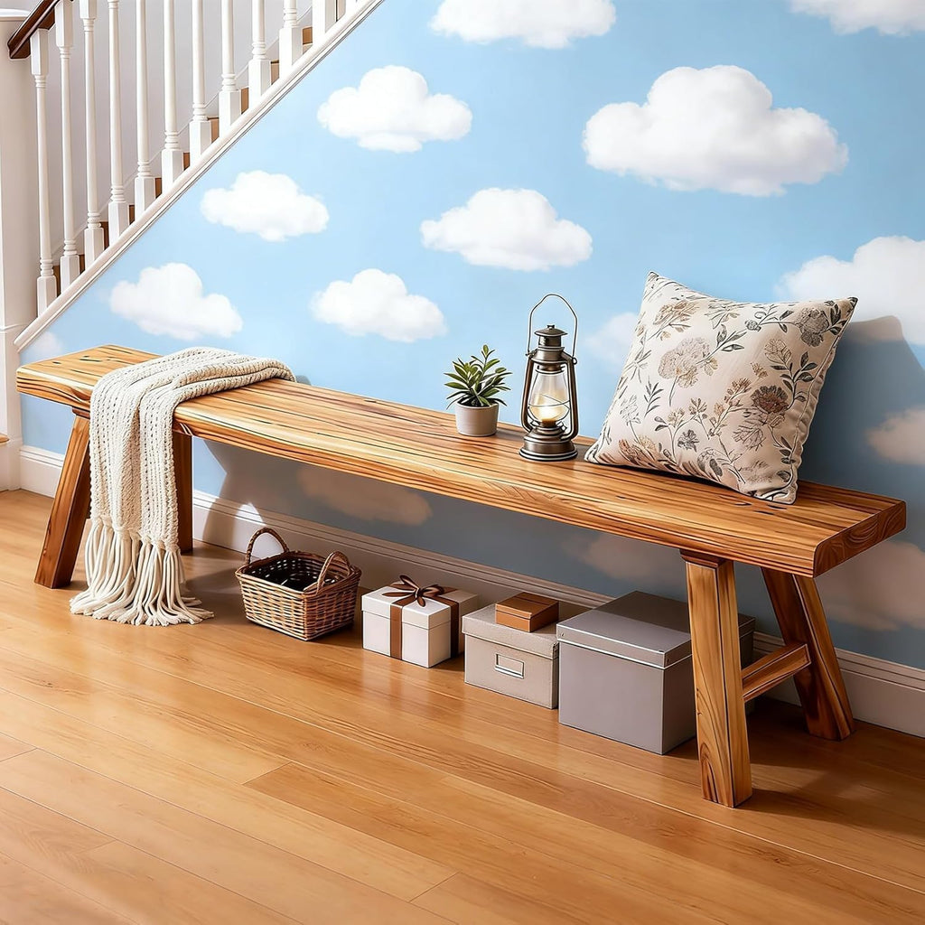 Reclaimed Elm Rustic Entry Way Benches Seat-Farmhouse Indoor Solid Wooden Noodle Bench,Maximum Load 880IB,Handcraft for Entryway Bedroom/Living Room/Dining Room