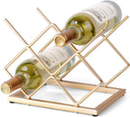 Countertop Wine Rack - 5 Bottle Freestanding Modern Gold Metal Small Wine Rack - Tabletop Wine Holder Stand for Cabinet, Pantry, Wine Bottle Storage…