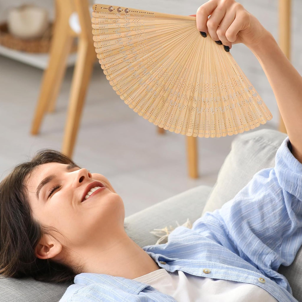 Ipetboom 2pcs Bamboo Folding Hand Fans - 12.5 in Vintage Style Foldable Handheld Fan for Women Ladies Girls Portable Elegant Summer Weddings Parties and Home Decoration Accessory Gift - Brown