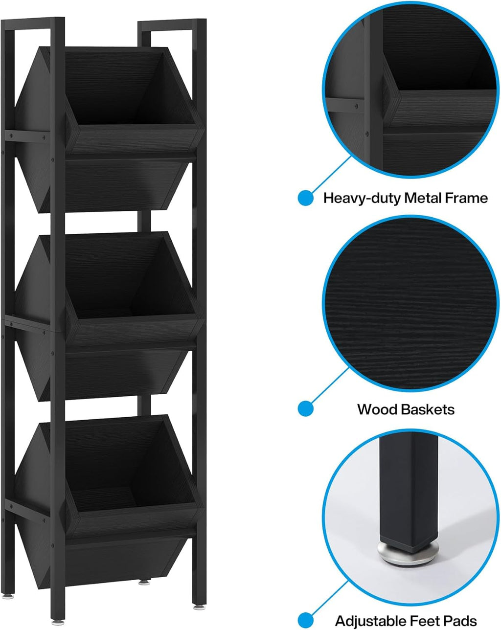 Tribesigns Wine Rack Freestanding Floor, 3 Tier Wooden Wine Storage Stand, Wobble-Free Wine Holder Display Shelf Liquor Bottle Organizer for Kitchen, Cellar (Black)