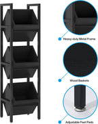 Tribesigns Wine Rack Freestanding Floor, 3 Tier Wooden Wine Storage Stand, Wobble-Free Wine Holder Display Shelf Liquor Bottle Organizer for Kitchen, Cellar (Black)
