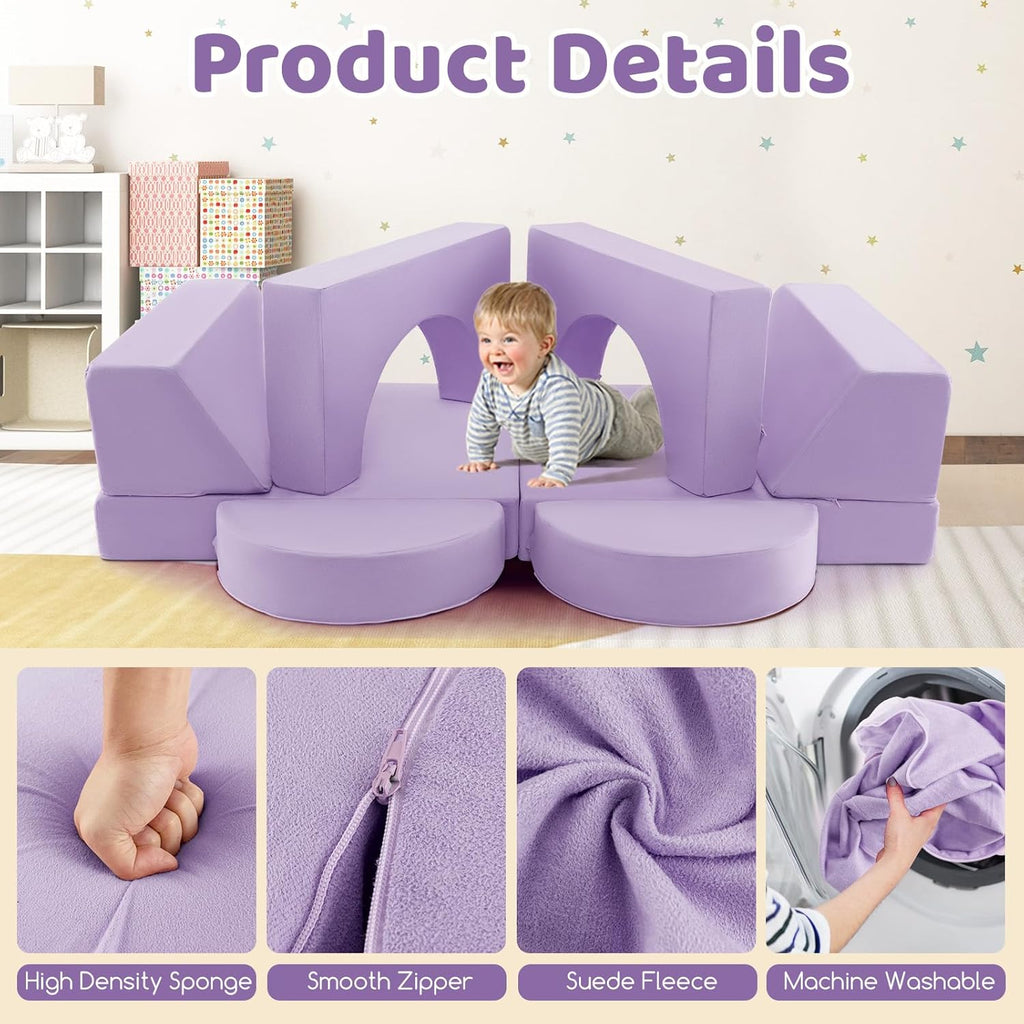 INFANS Mondular Kids Play Couch, 8PCS Toddler Sectional Sofa Building Fort for Bedroom Playroom, Imaginative Convertible Floor Cushion, Foam Set for Boys Girls