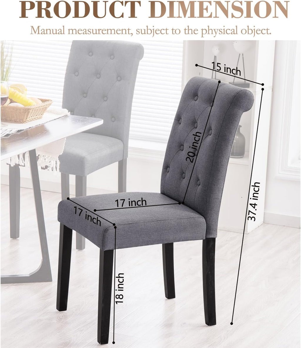 Dining Chairs Set of 2 Upholstered Dining Room Chairs Fabric Tufted Kitchen Chairs with Wood Legs High Back Dining Chair Mid Century Modern Chair for Dining Room,Kitchen,Living Room (Gray)