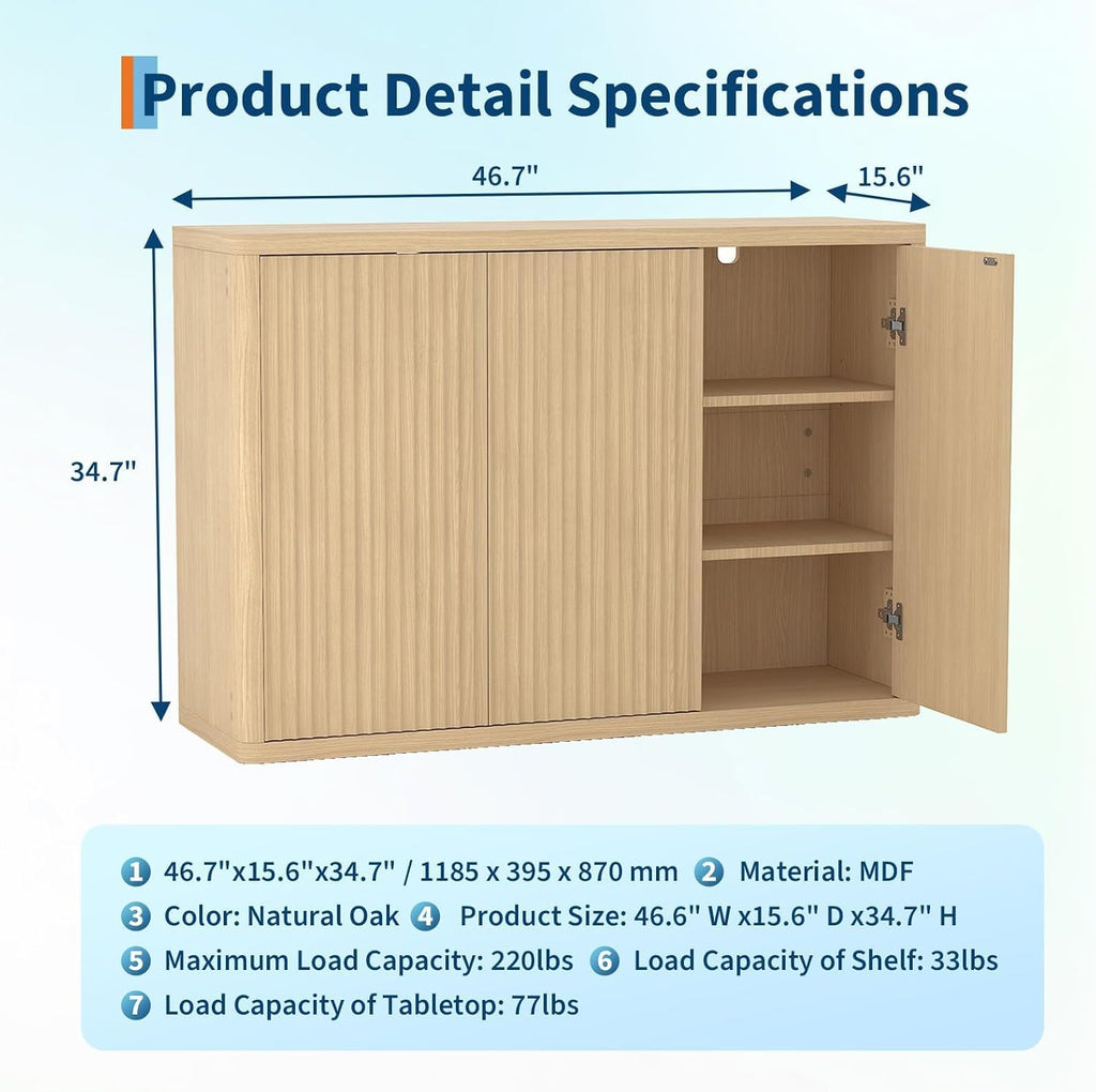 Garvee Fluted Sideboard Buffet Cabinet with Storage, Modern Accent Sideboard with Doors and Adjustable Shelves, Credenza Buffet Table Entryway Cabinets for Dining Living Room Kitchen Hallway