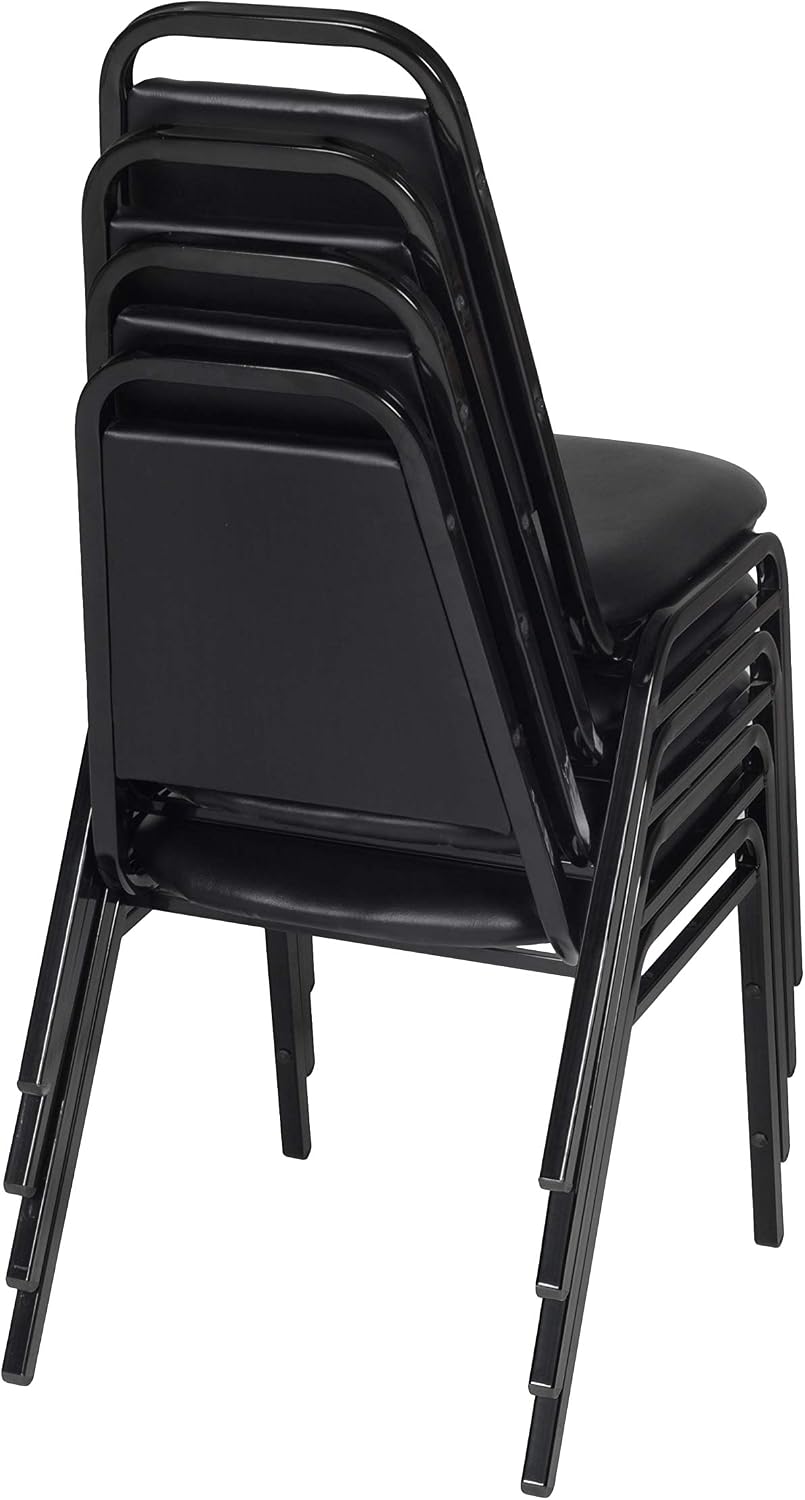 Regency 8029 Stackable Cushioned Restaurant Chair, Commercial Vinyl Dining & Event Seating, Steel Frame, Comfortable Easy-Clean Chair for Banquets, Cafeterias & Hospitality - Black (4 Pack)