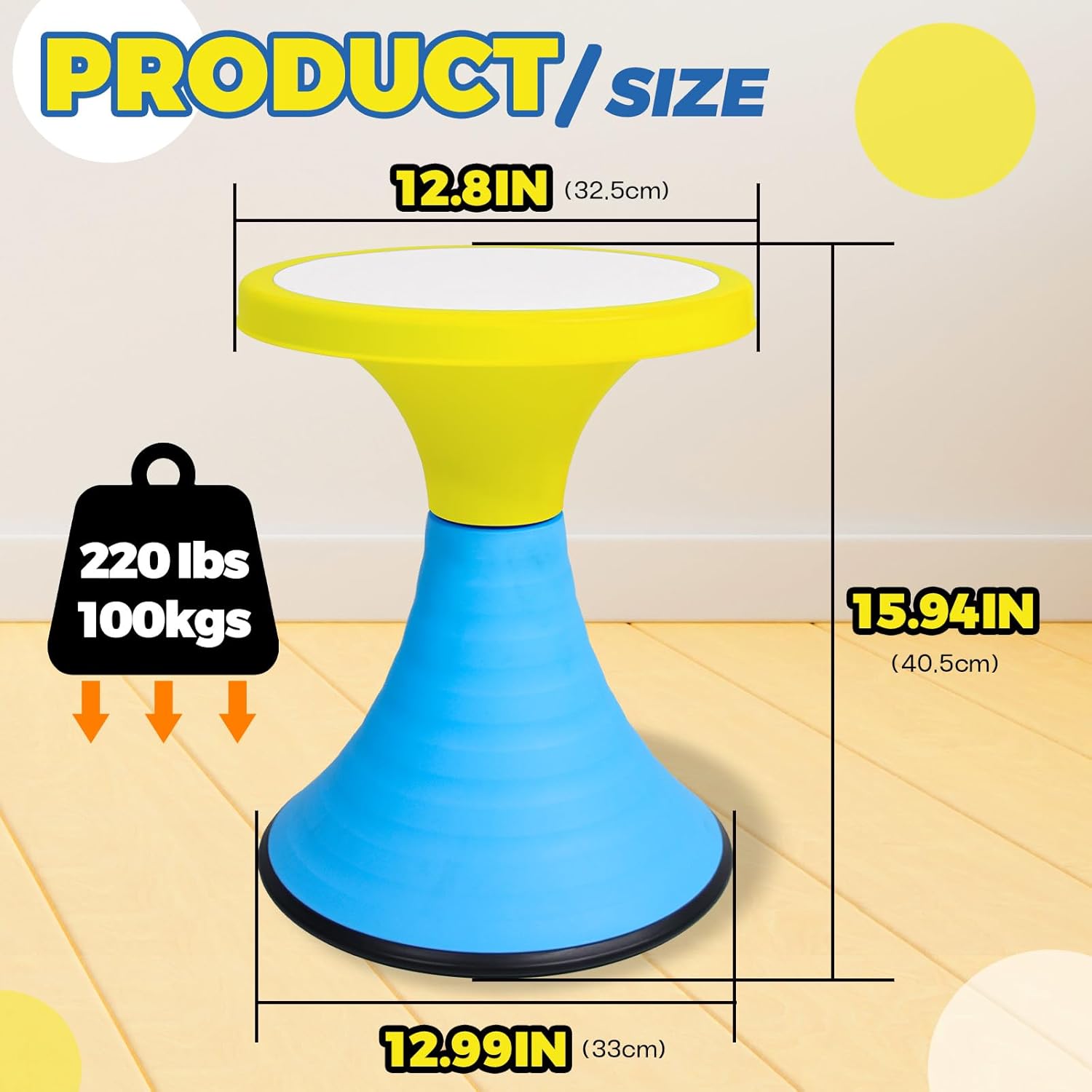 AOBOTE Kids Wobble Swivel Stool, 15.7" Height Wiggle Stool for Ages 6+, 360° Rotatable Active Learning Chair, Flexible Seating for Classroom & Home, Improves Posture & Focus, Blue