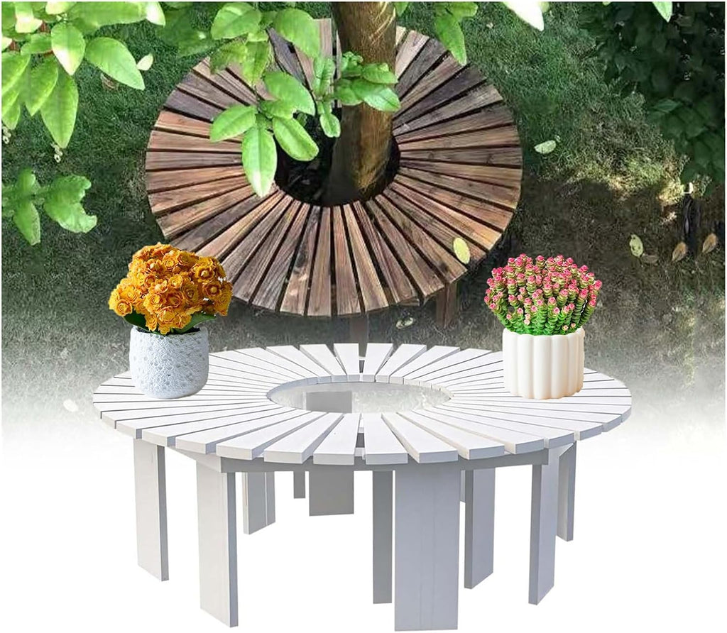 Wooden Curved Benches,Solid Wood Slatted Seat Fan-Shaped Garden Tree Bench,for Backyard Leisure Chair Patio Seating(Color4)