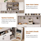ONBRILL 71" Pantry Cabinet, Kitchen Pantry Storage Cabinet with LED Light & Outlet, Kitchen Hutch with Microwave Shelf & 6 Hooks, Door Shelves & Drawer & Adjustable Shelves, for Dining Room