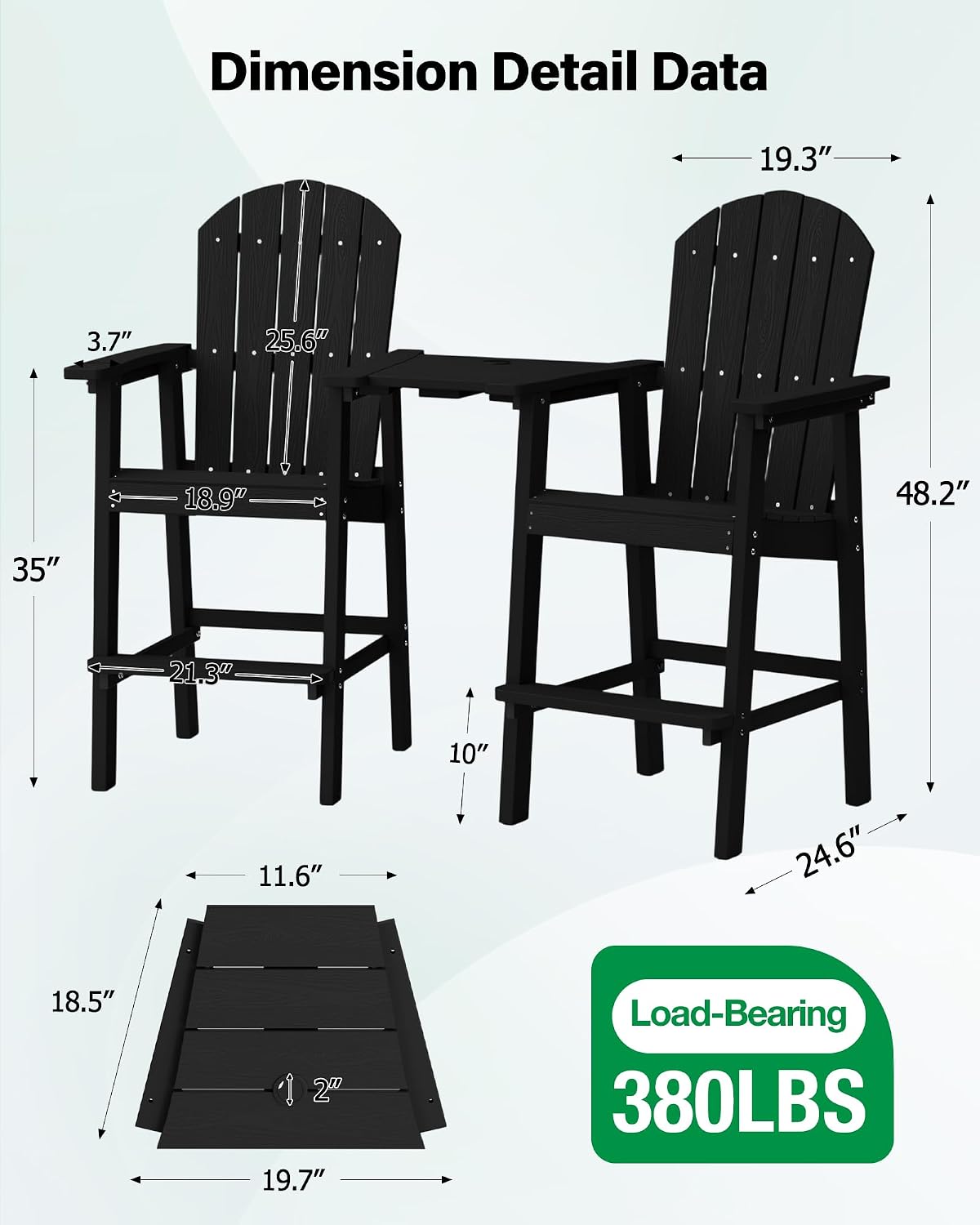 YEFU Tall Adirondack Chairs Set of 2: Oversize Balcony Adirondack Chairs Set - Outdoor Bar Height Barstools Widened Chair with Wood Grain - Weather Resistant for Deck Backyard Yard Poolside Pool