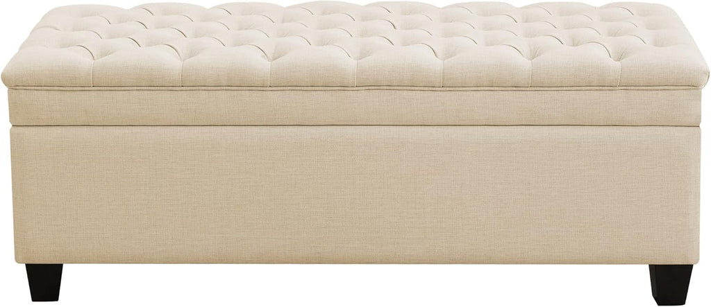 WUTUTUEE 51" Fabric Storage Ottoman Bench, Upholstered Rectangle End of Bed Storage Ottoman Tufted Living Room Bedroom Bench with Safety Hinge, Solid Wood Legs, Loads 500 lb(Khaki)