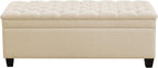 WUTUTUEE 51" Fabric Storage Ottoman Bench, Upholstered Rectangle End of Bed Storage Ottoman Tufted Living Room Bedroom Bench with Safety Hinge, Solid Wood Legs, Loads 500 lb(Khaki)
