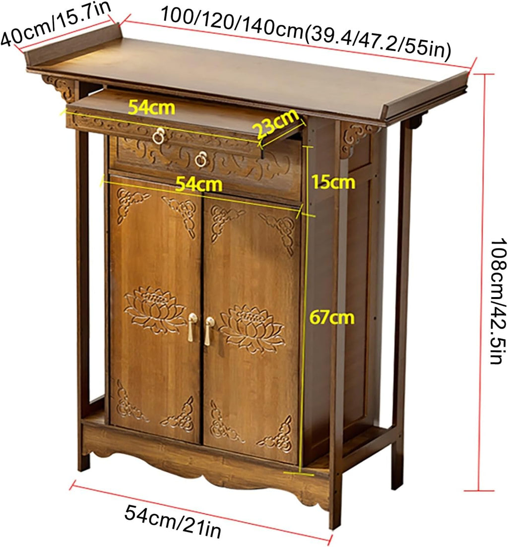 Altar Table Personal Meditation Shrine with Storage, Small Altar Cabinet Prayer Corner Furniture, Chinese Cabinet Pedestal Offering Table(100cm/39.4in)