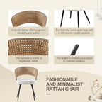 Rattan Dining Chairs Set of 4,Kitchen Chairs with PE Cane Back,Upholstered Boucle Armless Side Chair with Metal Legs for Dining Room/Living Room,Beige White
