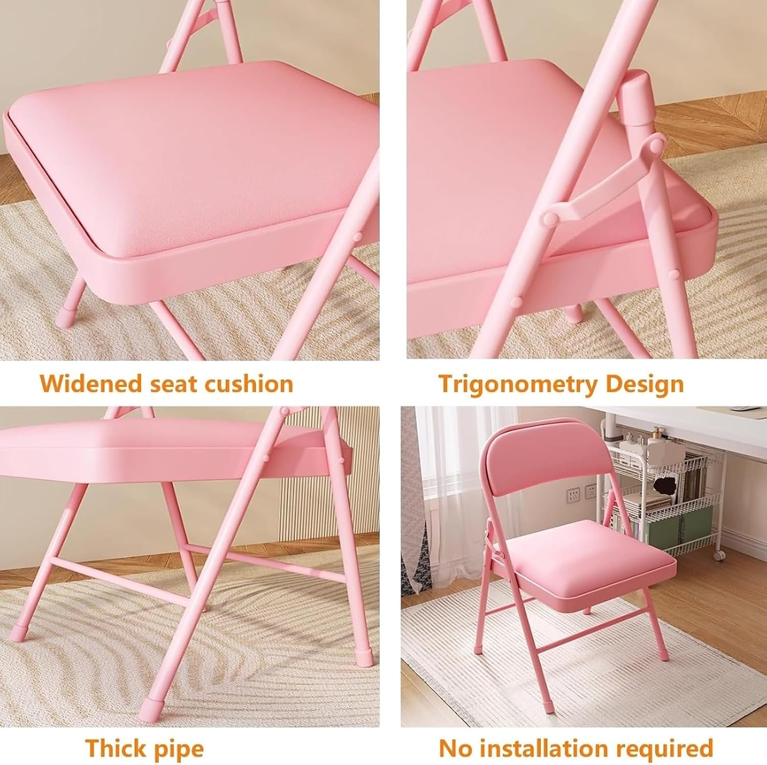 Folding Chairs with Comfortable Padded Seats, Portable and Stackable Commercial Seating, Metal Frame, Suitable for Offices, Restaurants, Bedrooms, and Parties Green with White Legs