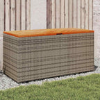 Gray Patio Storage Box 43.3x19.7x21.3 Inches Poly Rattan Acacia Wood Bench Seat with Water-Resistant Bag and Gas Spring Lid