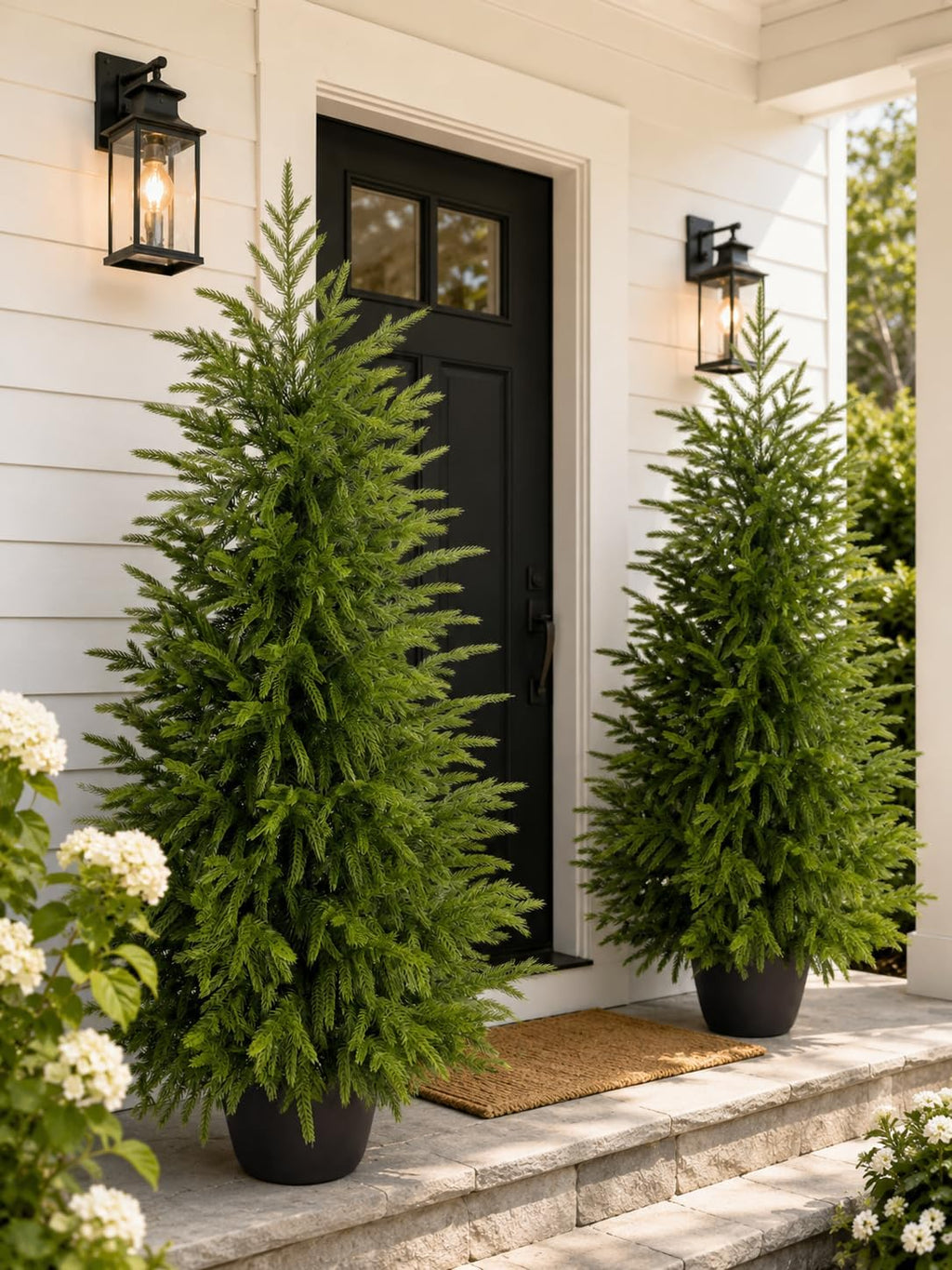 4FT Lighted Artificial Norfolk Pine Tree Outdoor with Lights｜Artificial Topiary Outdoor Tree｜Realistic PE Artificial Outdoor Plants｜Artificial Norfolk Faux Plants Potted UV Resistant