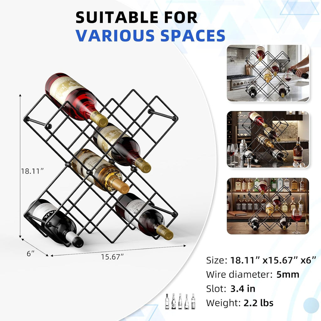 Wine Racks Countertop - 13 Bottles Wine Bottle Holder - 5 Tier Metal Small Wine Rack for Cabinet, Pantry,Kitchen,Bar (Black)