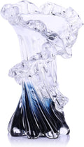 Hand Blown Blue Glass Vase, Unique Art Beautiful Ocean Glass Vase for Coastal Home Decor, Coffee Table, Living Room, Office Decor - 8" H