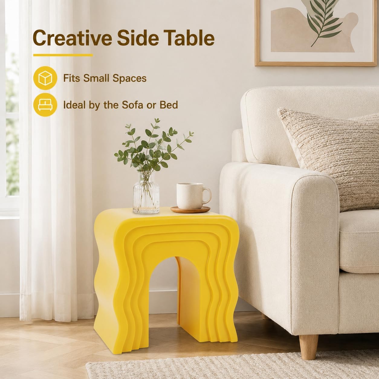 Modern Arch Stool, Creative Side Table Modern Minimalist End Table, 18.5 Inch Sofa Side Table for Bedroom, Living Room, Office (Ginger Color)