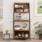 Garvee Bakers Rack with Storage Cabinet, 68" Industrial 6-Tier Kitchen Storage Shelf with Cabinet,Microwave Stand,Shelves,Freestanding Coffee Bar for Pots, Spices & Kitchen Essentials